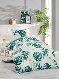 L'essentiel linge de maison Juego de funda nórdica Monstera - Green, Individual, Verde/Blanco/Amarillo